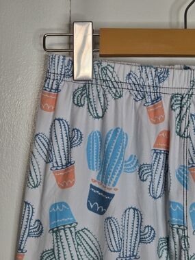 🌷Women's One Size White Stretch Leggings Blue Orange Cactus Pattern